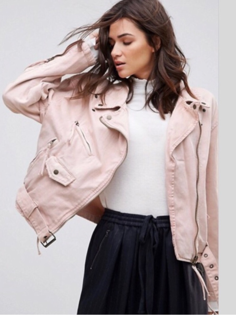 Free People Blush Pink Moto Jacket